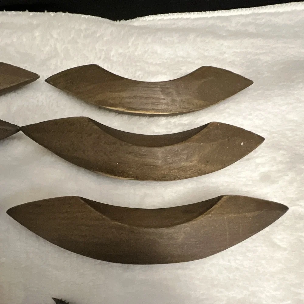 6 Mid-century Modern Style Carved Wood Drawer Pulls Bow Handles Screws Set Of 6